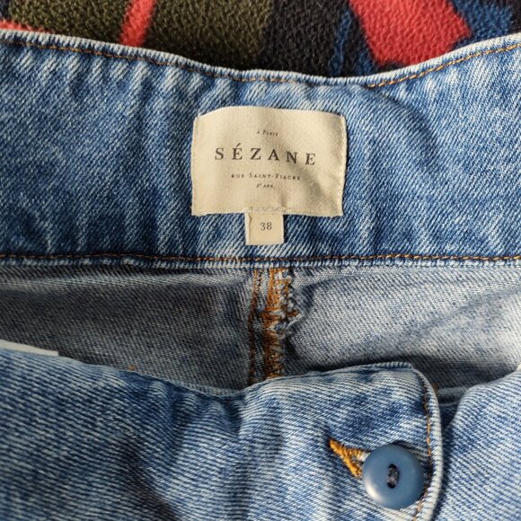 Sézane Austin Trousers High-waisted Ankle-length Blue Denim Jeans (Paperbag) - Picture 2 of 12